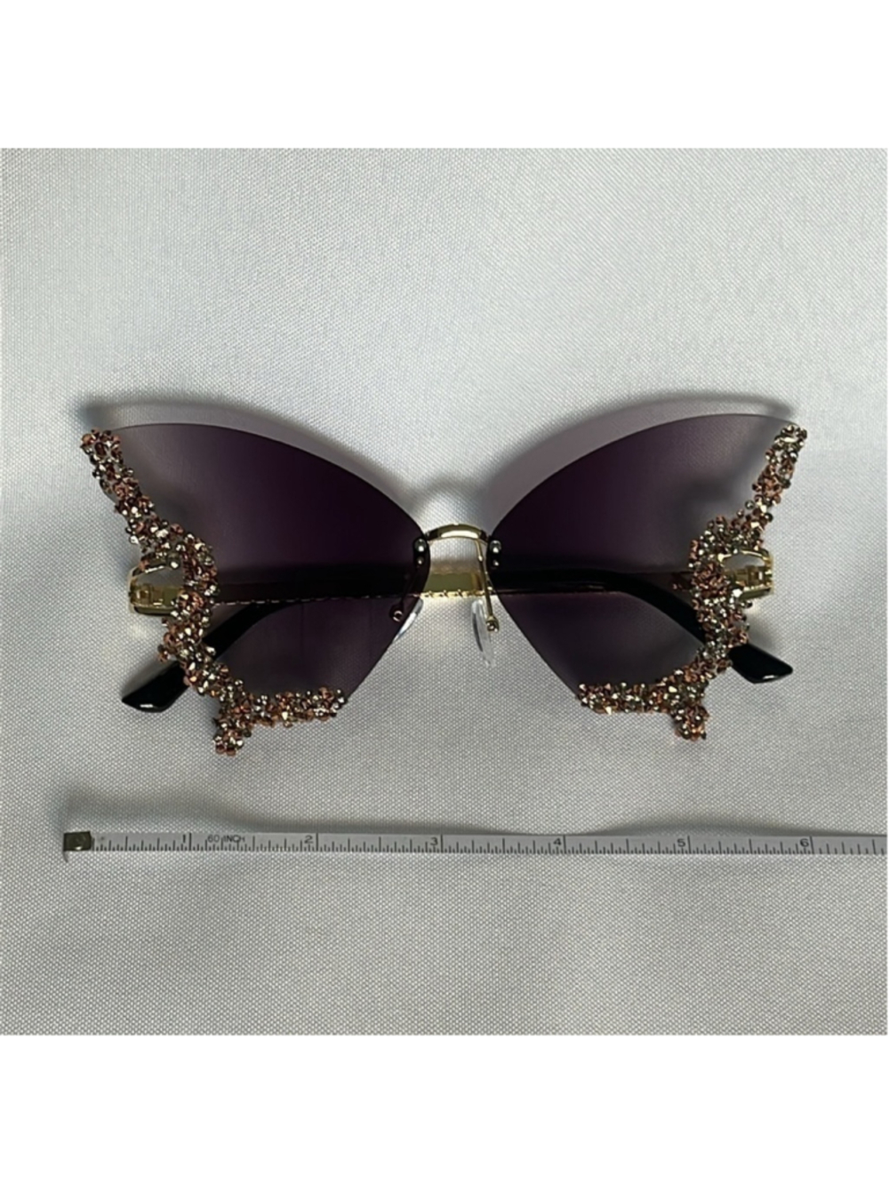 DARK GRAY BUTTERFLY SUNGLASSES W/FREE CASE - Picture 2 of 7